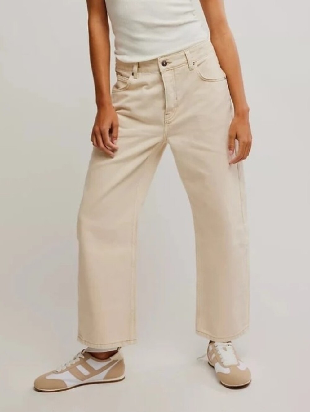 Free People We The Free Deep Trance Dropped Boyfriend Jeans In Cream Size 28 NWT